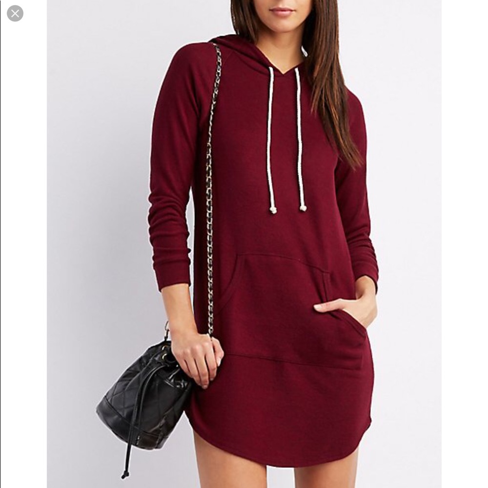 Charlotte Russe Long GREY, V-Neck Hoodie